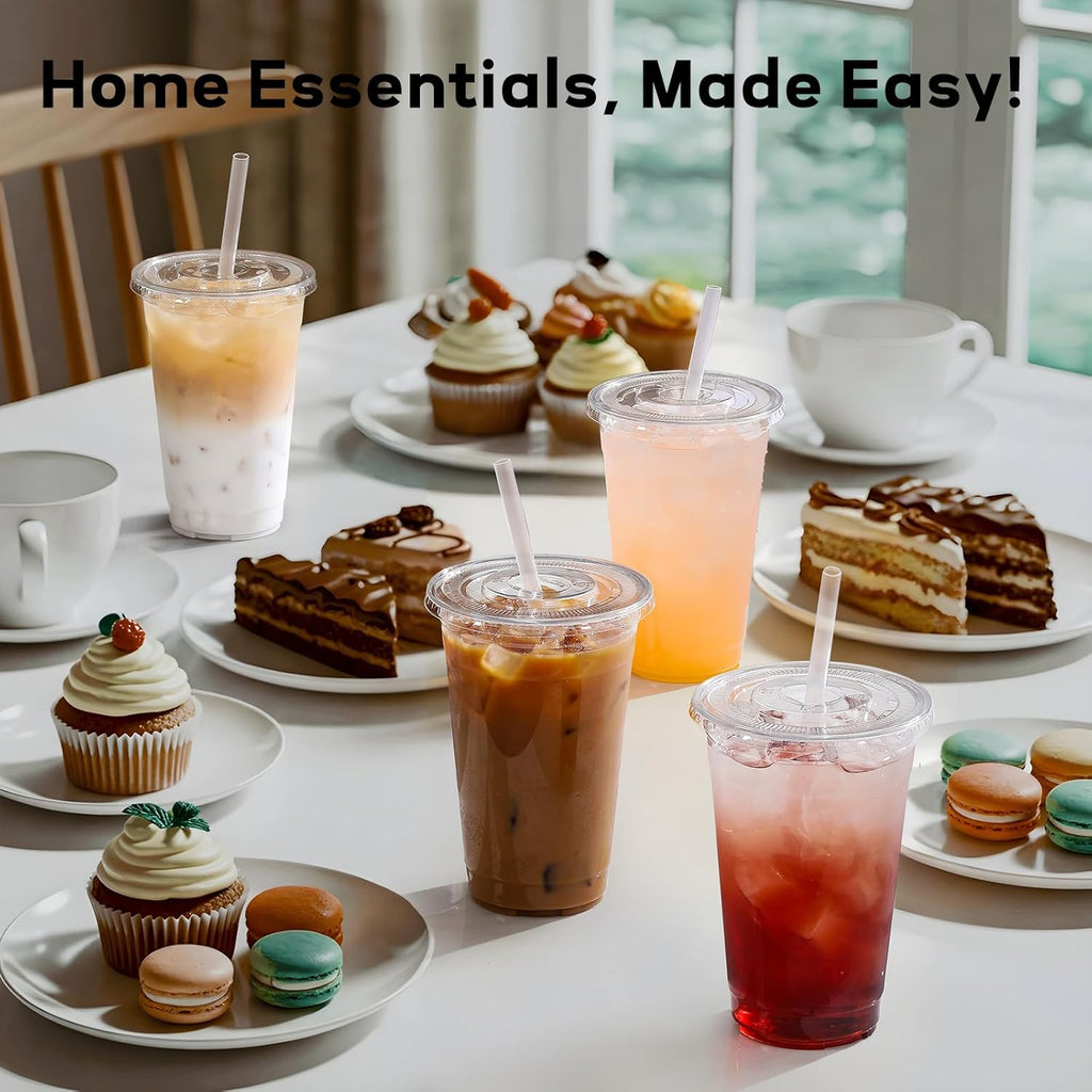 AOZITA 25 Pack - 16 oz Plastic Cups with Lids and Straws, Clear Iced Coffee Cups with Lids, Disposable Cups with Lids for Cold Drinks, Iced Tea, Milkshakes, Smoothies - Durable & BPA Free