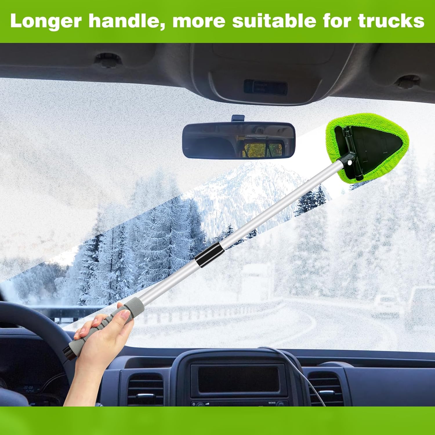 XINDELL 29-inch Windshield Cleaner Tool – Car Interior Window Cleaning Kit with Extended Long Handle & 4 Microfiber Pads, Auto Wiper Windshield Brush for Car, Trucks, SUVs, RVs & Home