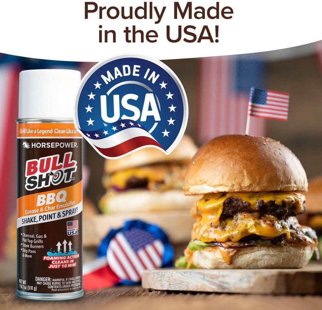 Bull Shot BBQ, Foaming Grill Cleaner, AS SEEN ON TV, Professional Strength Foam Spray Emulsifies Burnt Grease & Char on Grates, Racks, Pans, Smokers & Griddles Cleans in Just 10 Min - Made in the USA