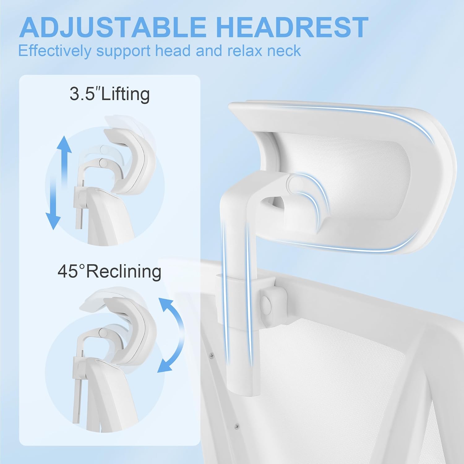 Misolant Ergonomic Office Chair with Footrest, Ergonomic Desk Chair with Adjustable 2D Lumbar Support, High Back Computer Chair with Adjustable Headrest, White Comfortable Leather Office Chairs