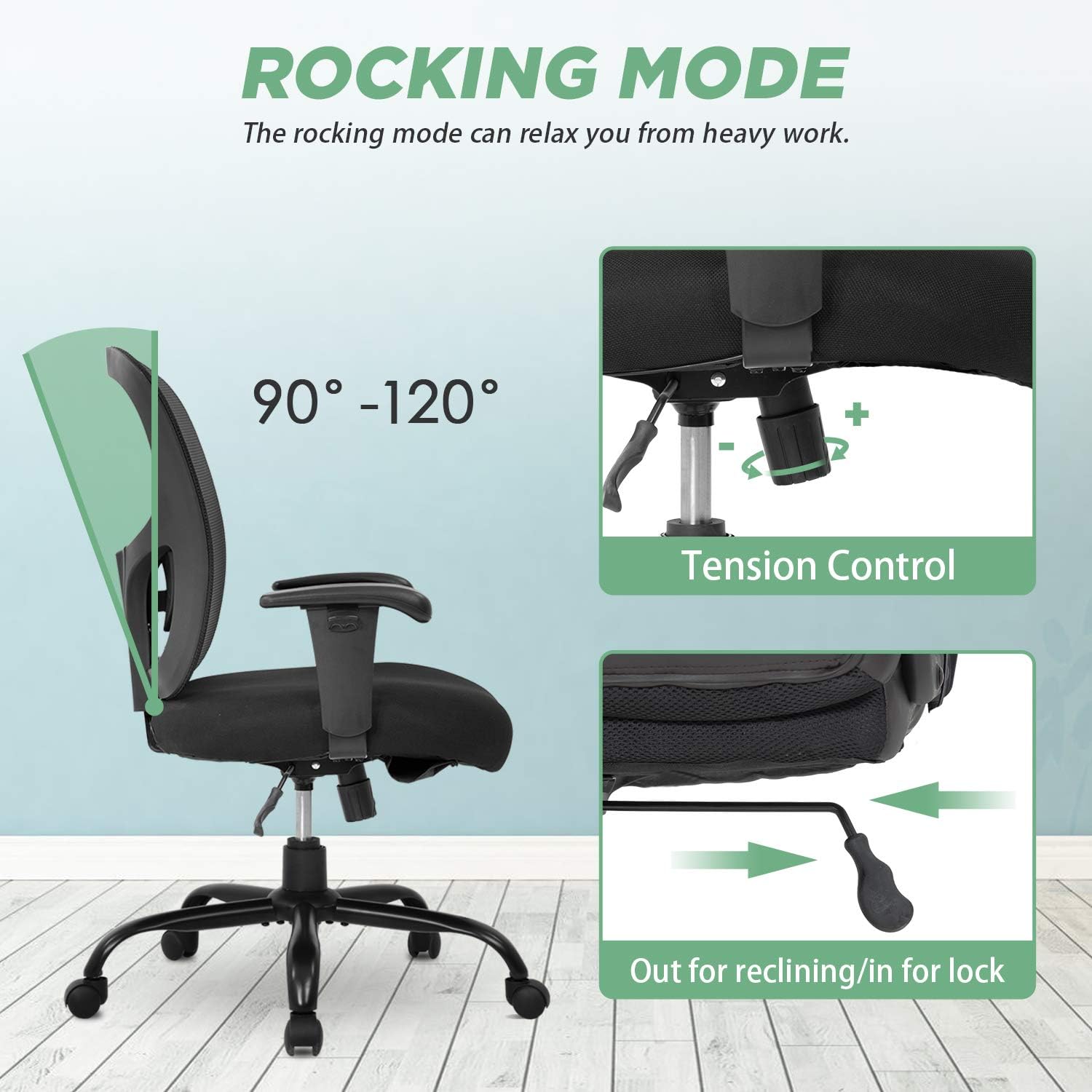 BestOffice Big and Tall Office Chair 500lbs Desk Chair Mesh Computer Chair with Lumbar Support Wide Seat High Back Task Executive Ergonomic Chair for Home Office (Black)
