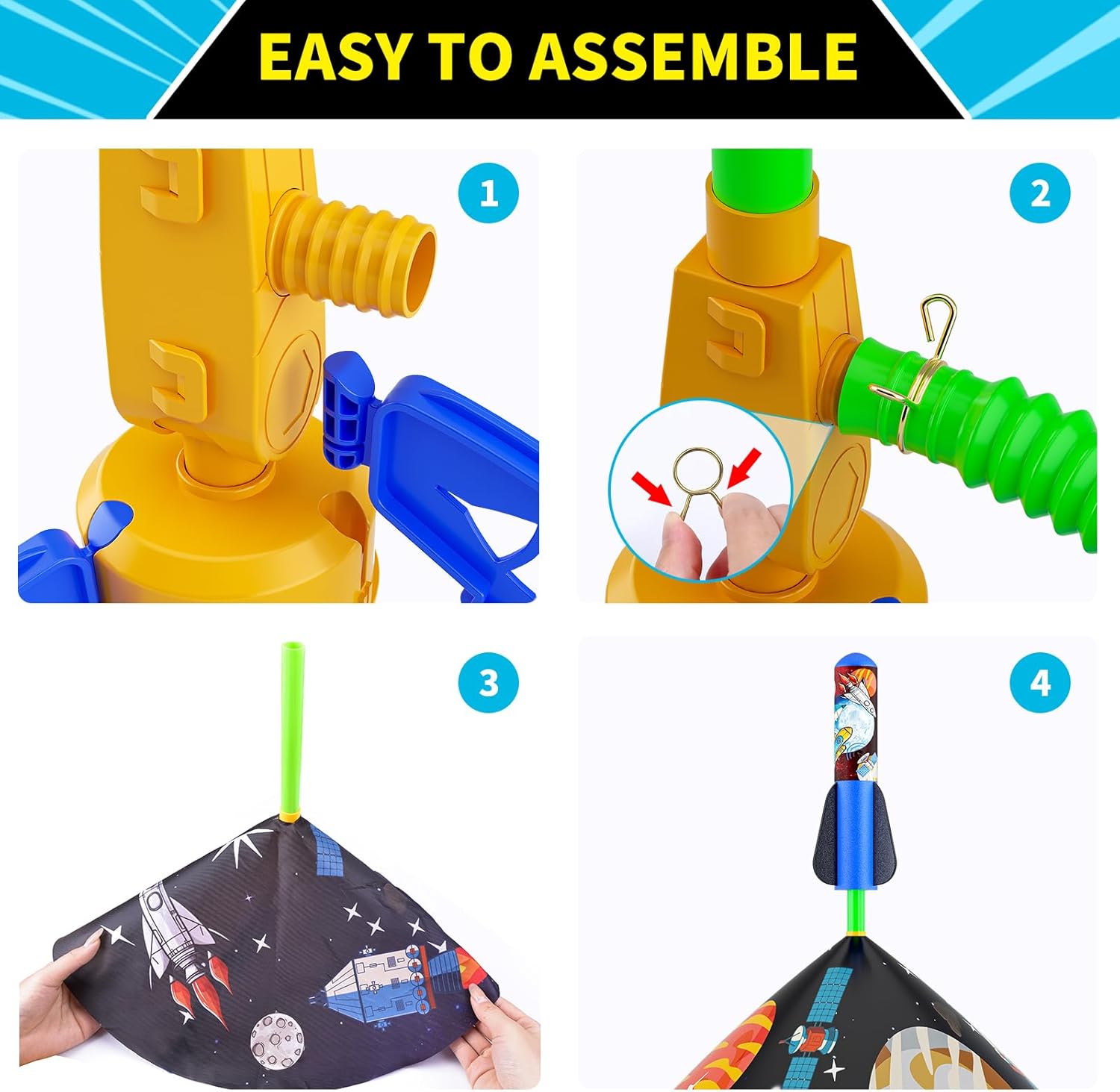 Toys Rocket Launcher for Kids - Launch up to 100 Ft, 8 Multi-Color Foam Rockets & Adjustable Launch Stand, Kids Outdoor Toys, Age 3+