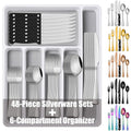 49 Pieces Silverware Sets With Organizer And Steak Knives,Stainless Steel Flatware Sets Service For 8 Person For Home Kitchen,Tableware Cutlery Sets,Includes Knife Spoon and Forks Sets