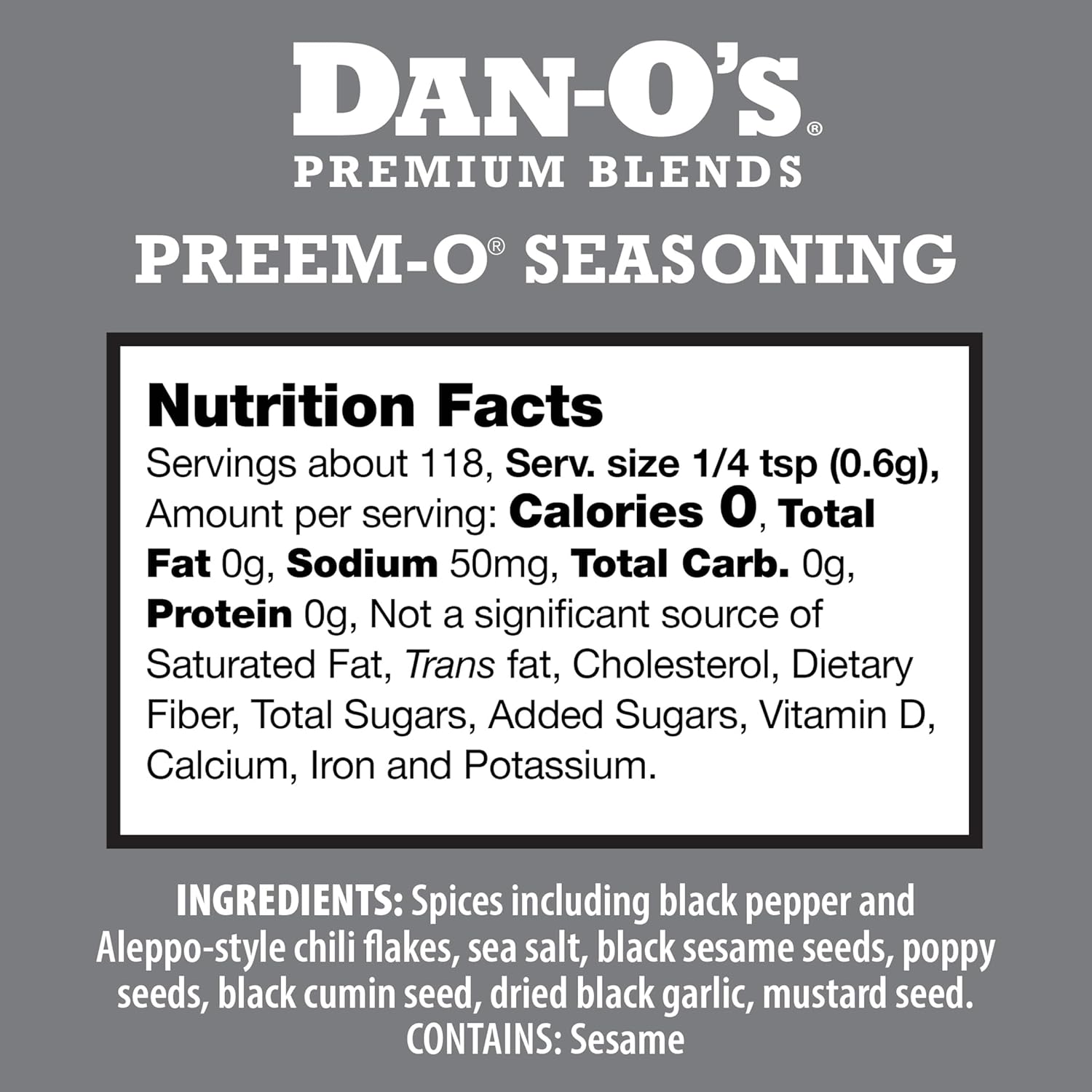 Dan-O's Preem-O Seasoning, 2.5 oz Bottle, Meat Seasoning for Steak, Ribs, Chicken, Brisket and More, Sugar Free, Zero Calorie, Use this Spice Blend to Craft a Marinade, Dry Rub or Sauce