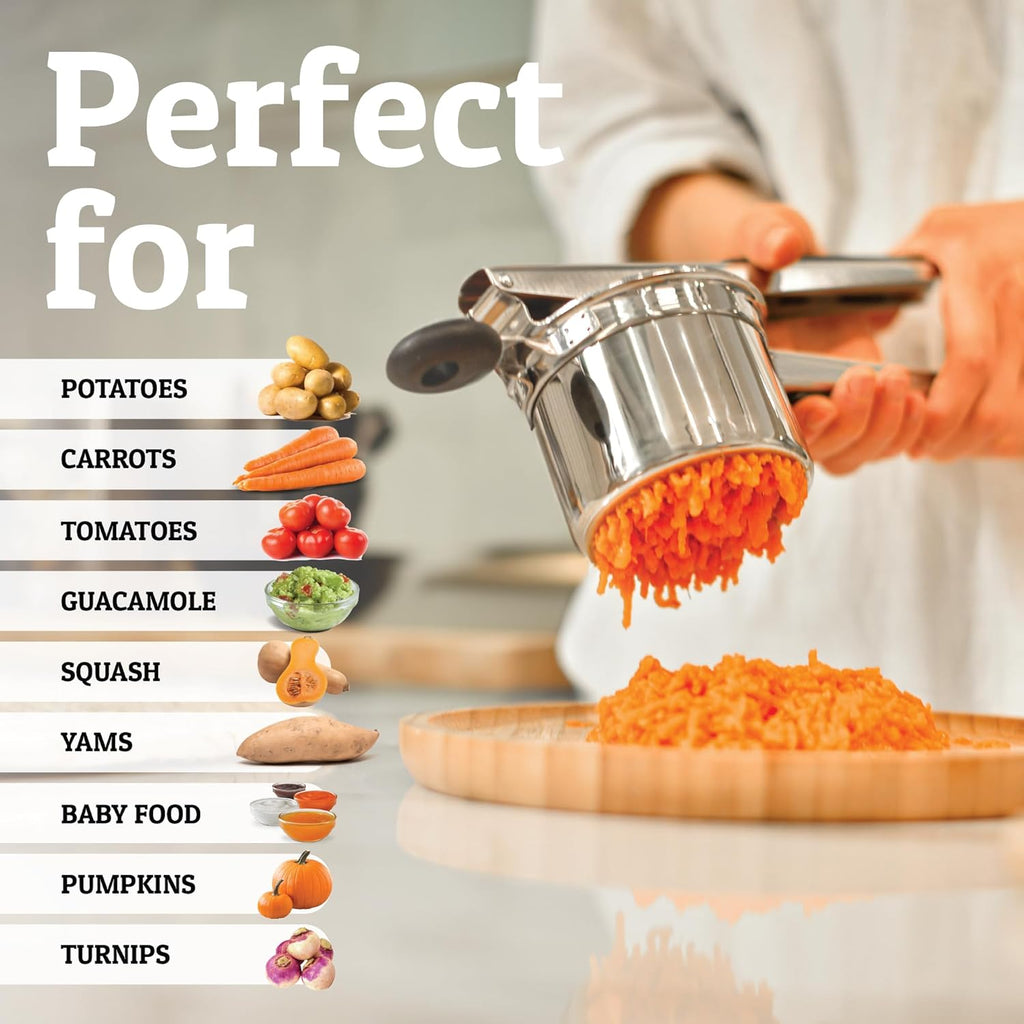 PriorityChef Large 15oz Potato Ricer, Heavy Duty Stainless Steel Potato Masher and Ricer Kitchen Tool, Press and Mash Kitchen Gadget For Perfect Mashed Potatoes - Everytime