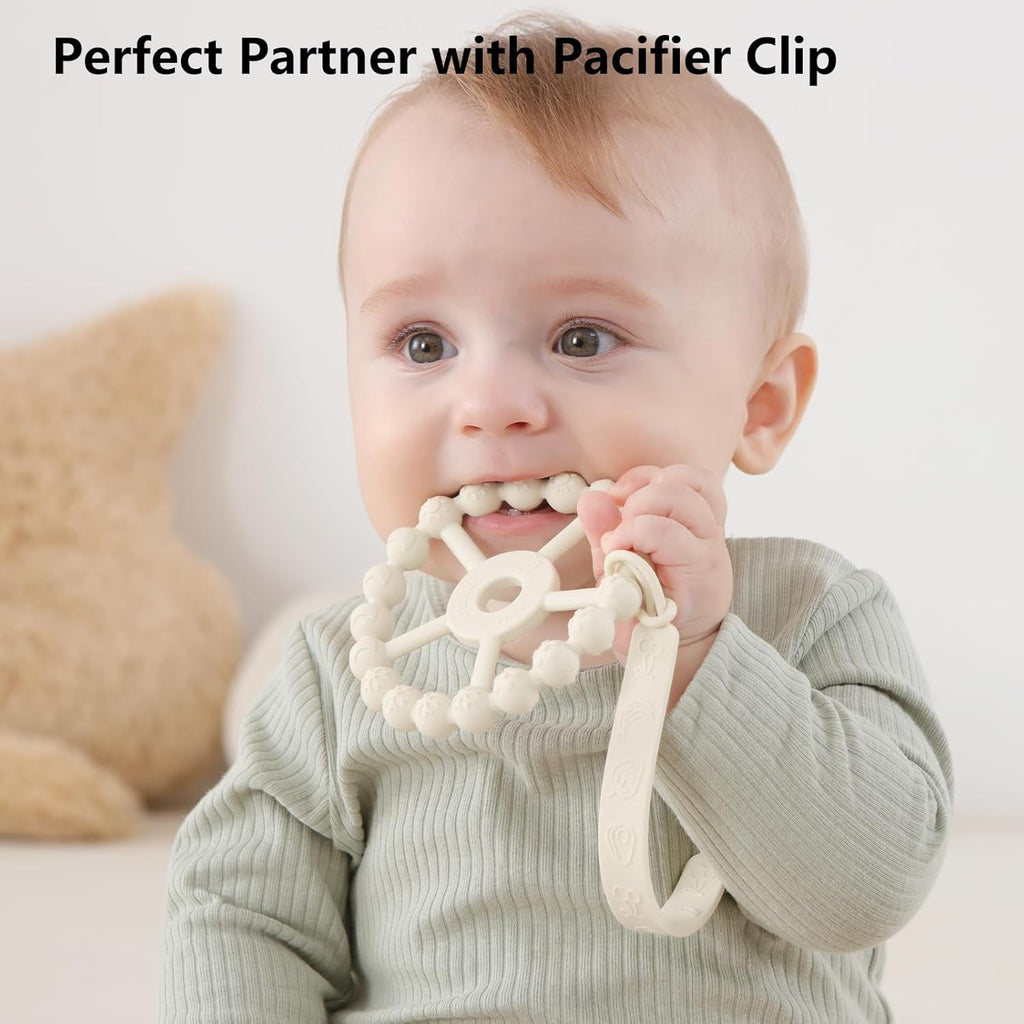3 Pack Ring Teether Baby Infant Toys, Baby Essentials, Silicone Teething Ring Toys for Babies 0-6 Months, Seposeve Toddler Teethers 6-12 Months 12-24 Months, Infant Teething Relief, Purple Pink White