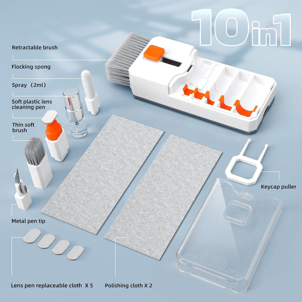 Keyboard Cleaning Kit Laptop Cleaner, 10-in-1 Computer Screen Cleaning Brush Tool, Multi-Function PC Electronic Cleaner Kit Spray for iPad iPhone Pro, Earbuds, Camera Monitor, All-in-one with Patent