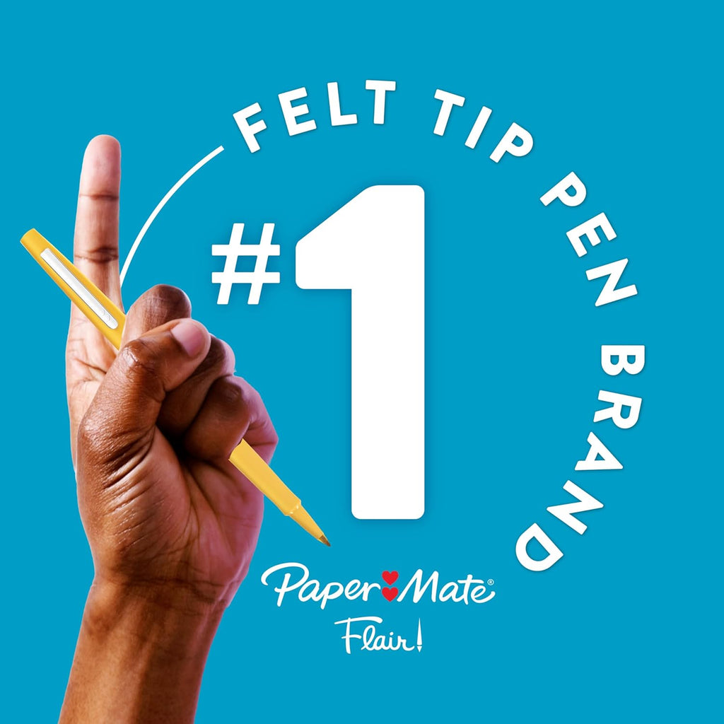 Paper Mate Felt Tip Pens, Flair Marker Pens, Medium Point, Assorted, 24 Count - Home, Office, Back to School, Teacher Supplies