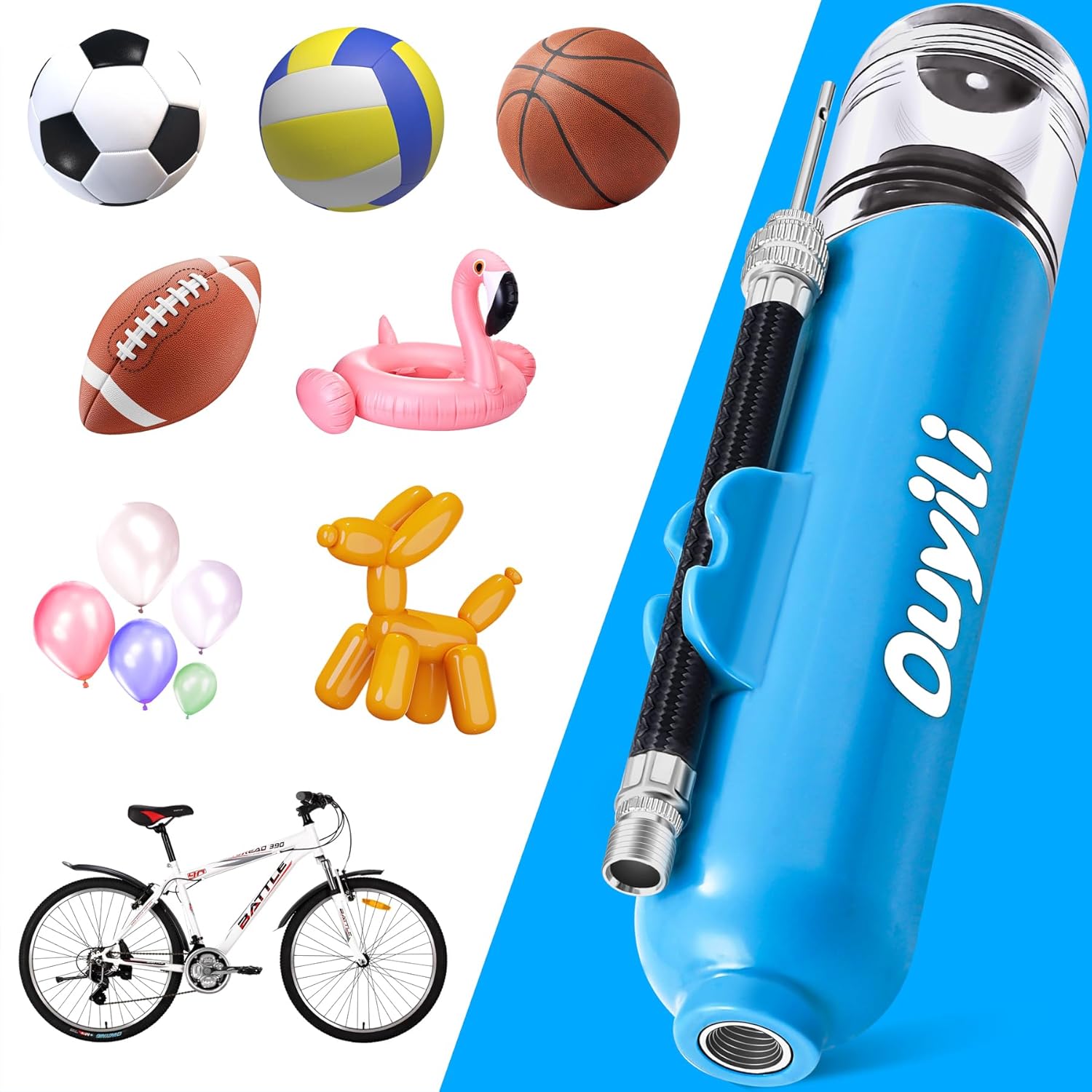 Sports Ball Pump Kit - Portable Air Pump Two-Way Dual Action Inflatable Perfect for Basketballs, Soccer Balls and More - Professional Hand Pump Kit with Needles and Flexible Hose
