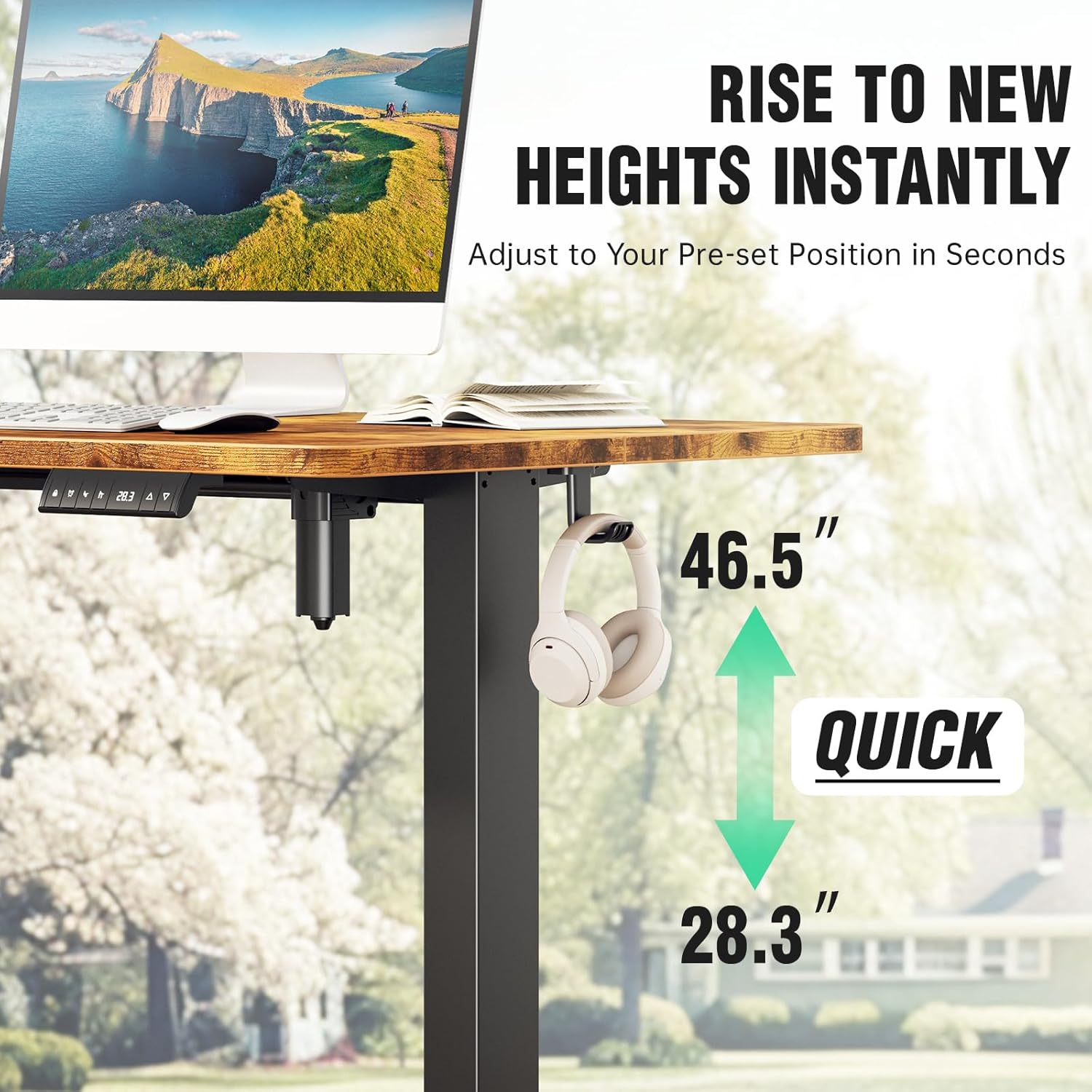Veken 47.2" Standing Desk, Adjustable Height Office Desk with Wood Desktop, Computer Table for Home Work, Study and Gaming, Small Spaces, Modern Furniture，Brown