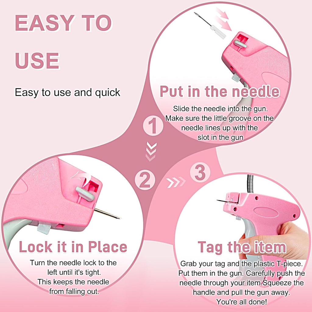 Stitch Gun for Clothes， Handheld Stitch Gun Quick Clothing Fixer，Sewing Kit Includes 1,000 Black Fasteners & 1,000 White Fasteners & 6 Needles，Tagging Gun（Pink）
