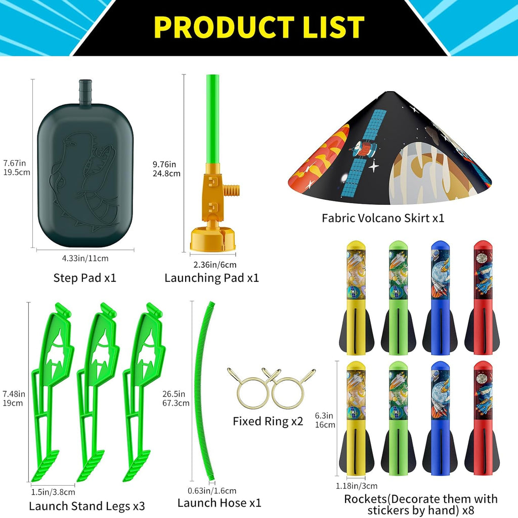 Toys Rocket Launcher for Kids - Launch up to 100 Ft, 8 Multi-Color Foam Rockets & Adjustable Launch Stand, Kids Outdoor Toys, Age 3+