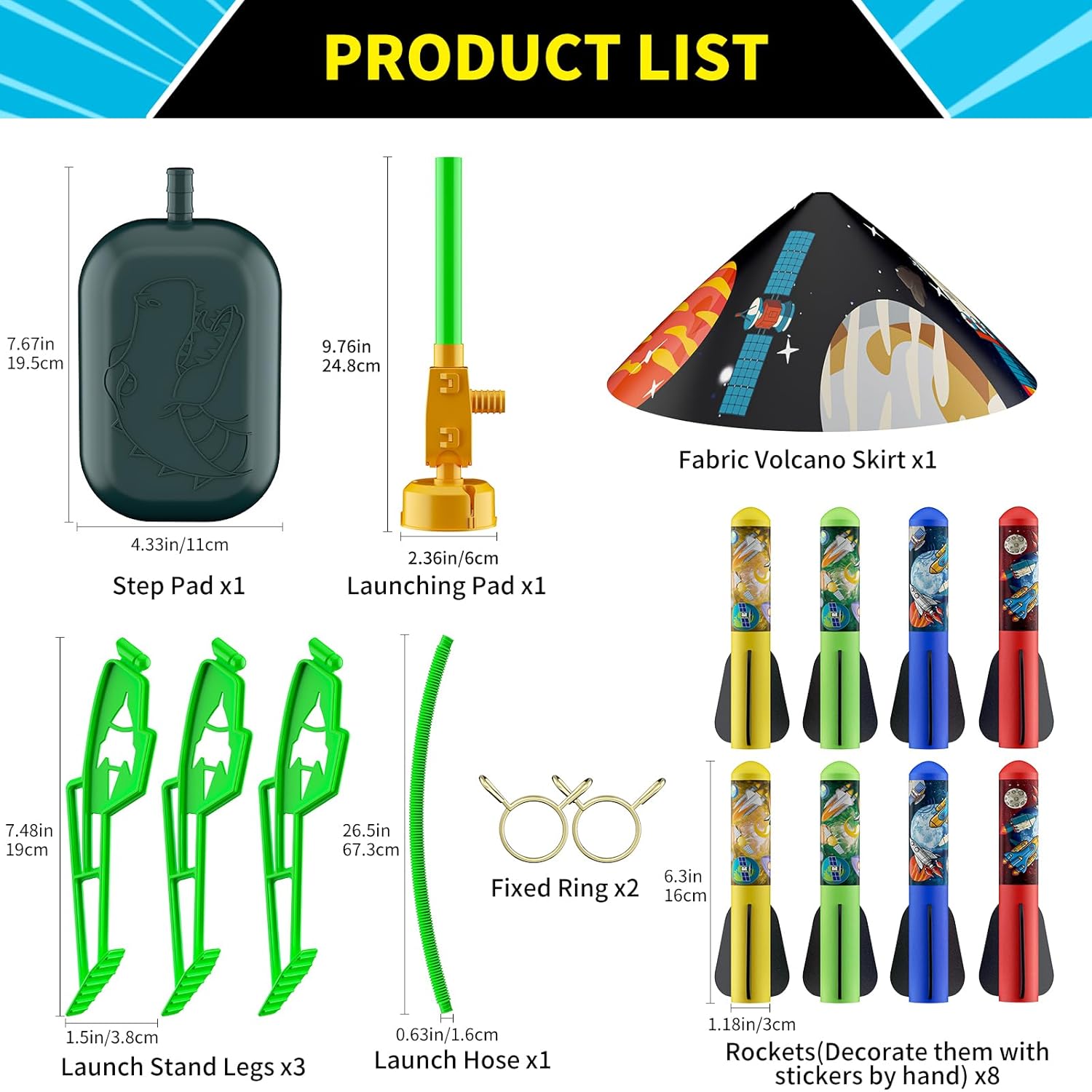 Toys Rocket Launcher for Kids - Launch up to 100 Ft, 8 Multi-Color Foam Rockets & Adjustable Launch Stand, Kids Outdoor Toys, Age 3+