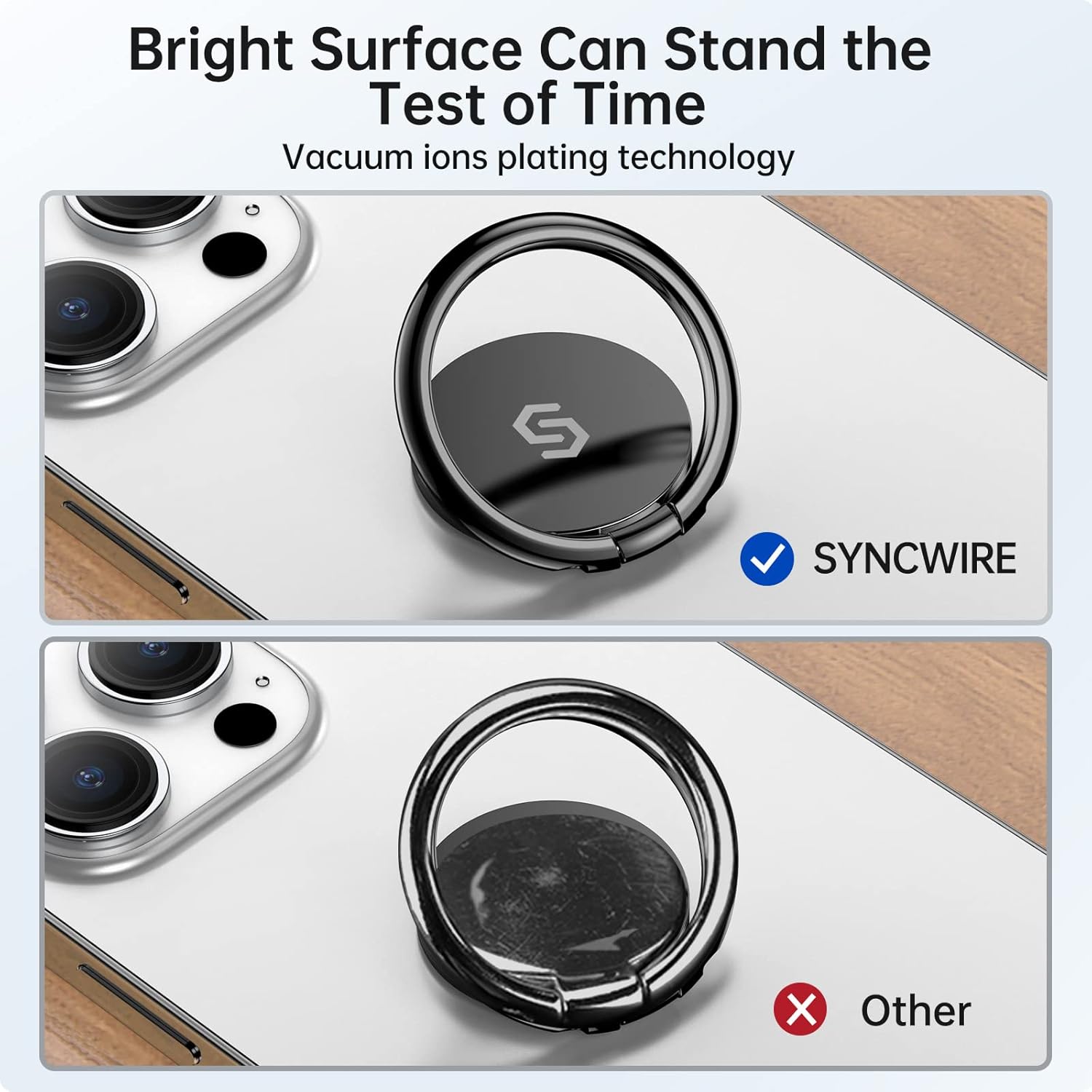 Syncwire Cell Phone Ring Holder Stand, 360 Degree Rotation Finger Ring Kickstand Polished Metal Phone Grip for Magnetic Car Mount