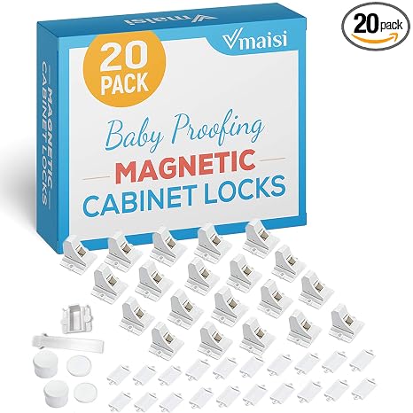 Vmaisi 20 Pack Magnetic Cabinet Locks Baby Proofing and 2 Keys | Children Proof Cupboard Drawers Latches - Child Safety Adhesive Lock Easy Installation