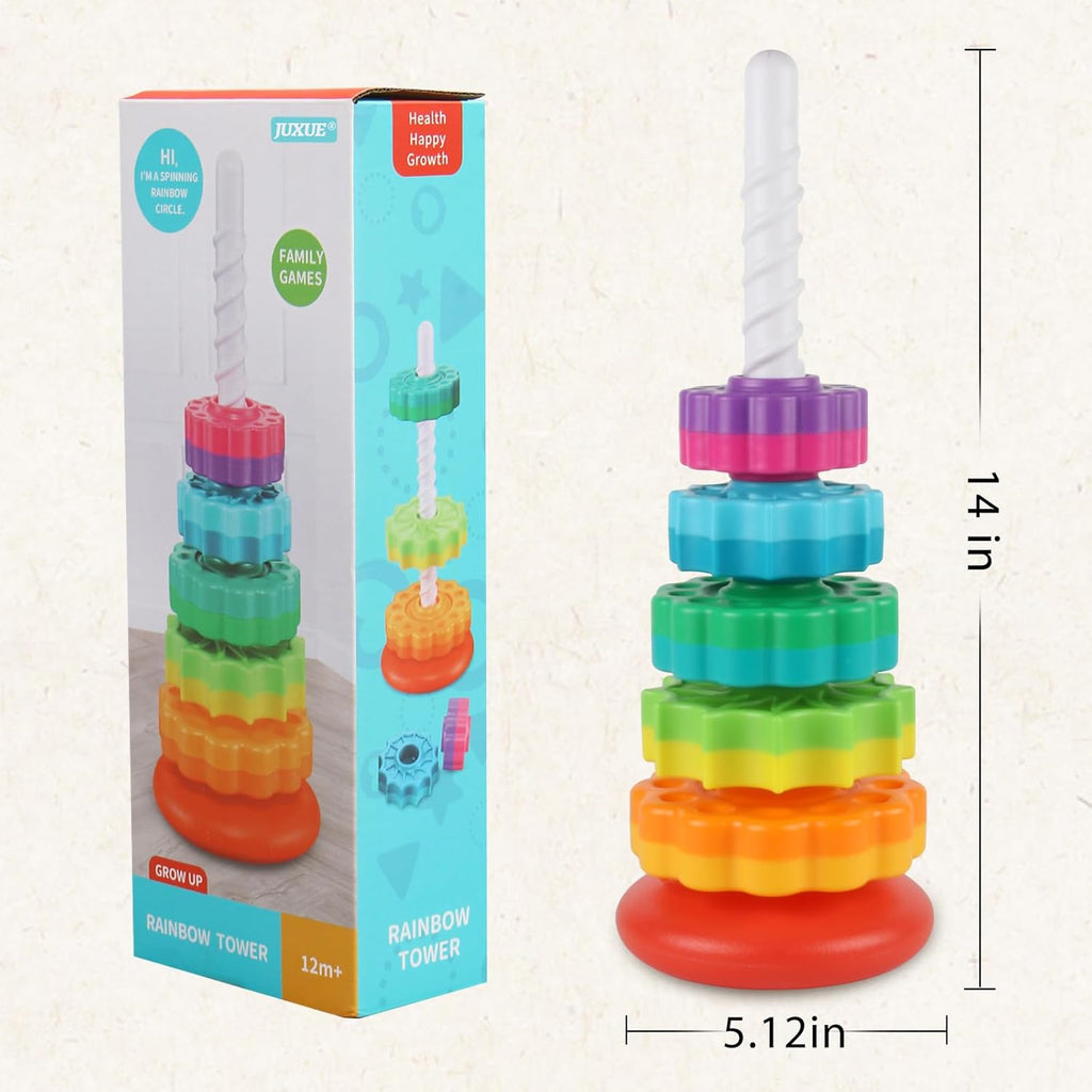 Baby Spinning Stacking Toys for Toddlers 1-3, Rainbow Ring Stacker Montessori Toys for Babies 6-12 Months, 1 2 3 One Year Old Girl Boy Birthday Gifts, Autism Sensory Learning Toy