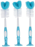 Dr. Brown's Reusable Sponge Baby Bottle Cleaning Brush with Suction Cup Stand, Scrubber and Nipple Cleaner, Blue, 3-Pack