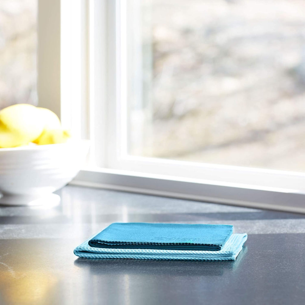 E-Cloth Microfiber Window Cleaning Cloth Kit - Glass Cleaning Cloth for Windows, Mirrors, Cars, Lenses, Eyeglasses, & More, Streak Free Clean, Machine Washable Reusable Towel - Alaskan Blue