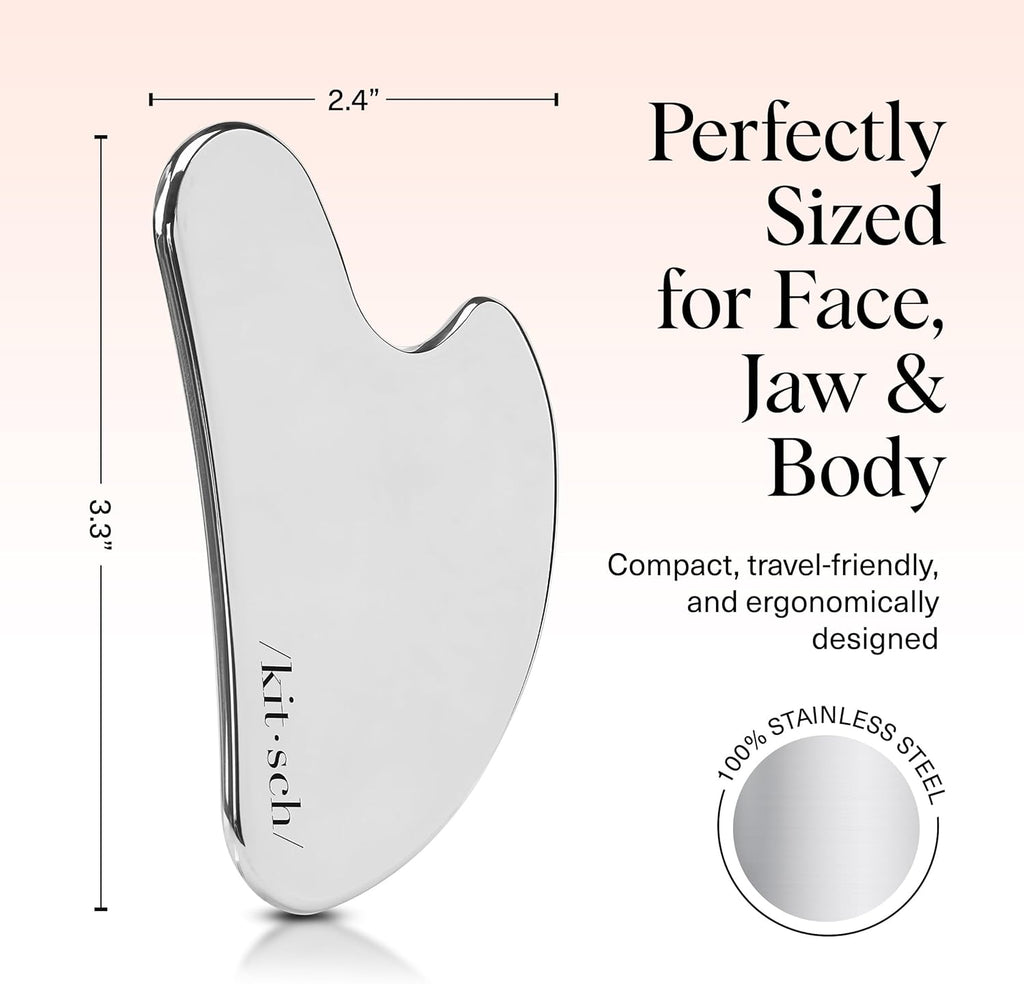 Kitsch Stainless Steel Gua Sha Facial Tools - Lymphatic Drainage Massager for Face & Chin, Jawline Shaper, Double Chin Reducer, Guasha Tool for Face Massager, Skin Care Tools Gifts for Women - Silver