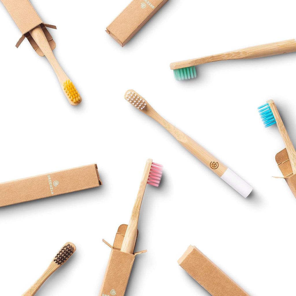GREENZLA Kids Bamboo Toothbrushes, Natural Toothbrush Set, Soft Bristles, Durable Charcoal Wooden Brushes, Compostable Design for Toddlers and Children, 6 Pack