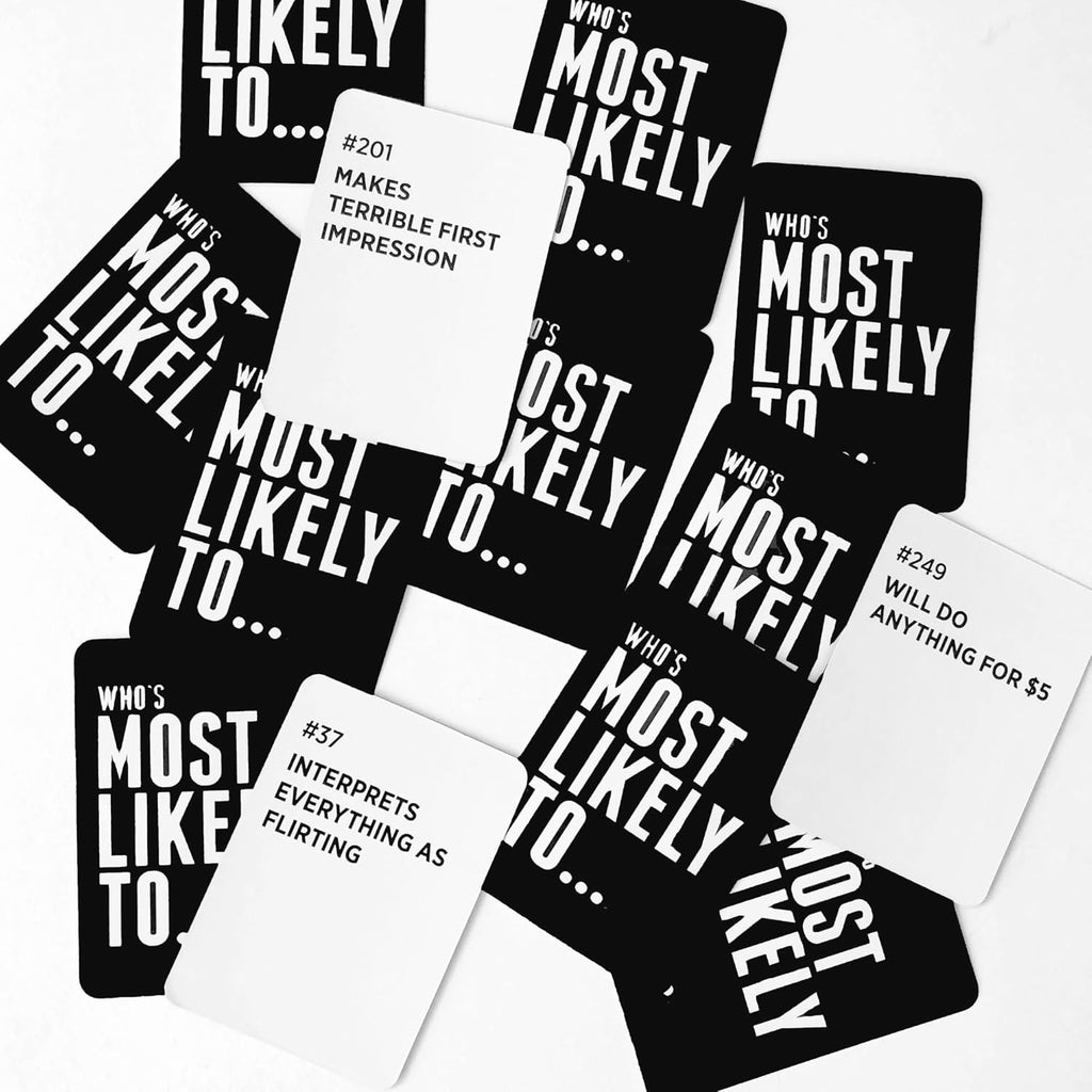 DSS Games Who's Most Likely to...Kinda Clean Family Edition [A Party Game | Great for Adults & Teens | White Elephant Gift, Stocking Stuffer | Game Nights & Big Groups]