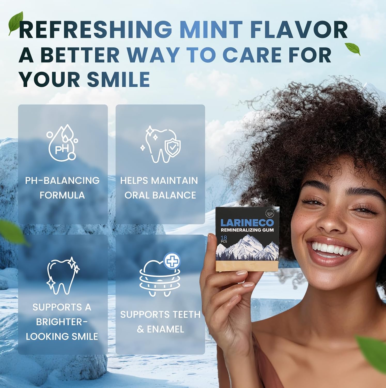 Larineco Remineralizing Gum with Nano Hydroxyapatite & Xylitol – Sugar-Free Xylitol Gum – Plastic-Free, Dye-Free, Aspartame-Free – Natural Base – 36 Pieces, Mastic Mint