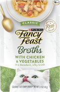 Purina Fancy Feast Broths Classic With Chicken and Vegetables Lickable Wet Cat Food Broth Topper, Pack of 16, 1.4 oz Pouches