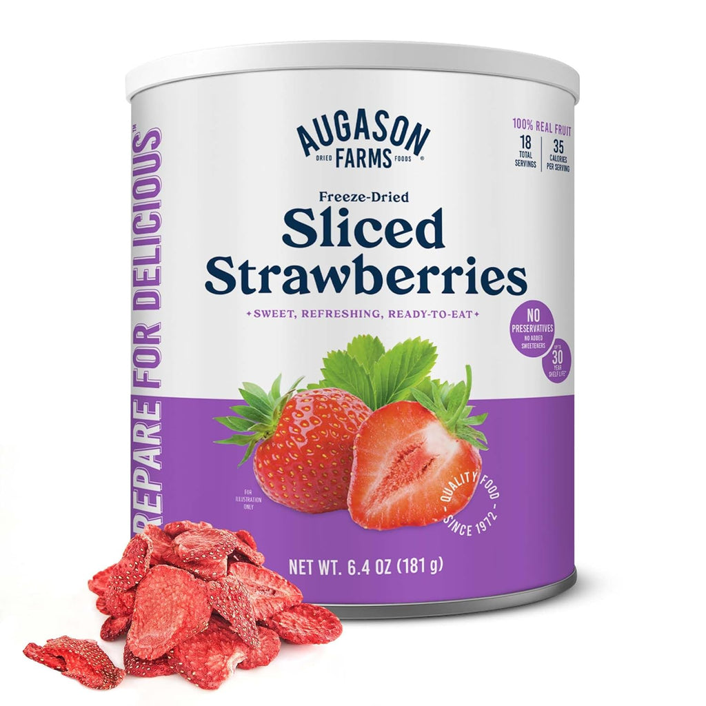 Augason Farms Freeze Dried Sliced Strawberries Can, Emergency Food Supply, Everyday Meals, 18 Servings