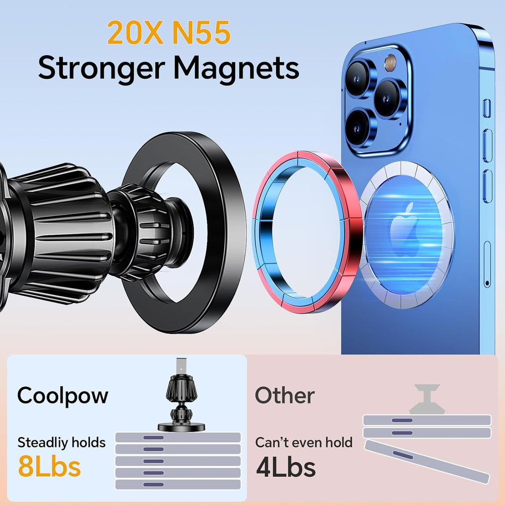 Coolpow for MagSafe Car Mount【Windshield+Vent+Dash】Magnetic Phone Holder for Car Phone Holder Mount Cell Phone Holders for Your Car Accessories Suction Phone Mount for Car Truck Stand for iPhone 17 16