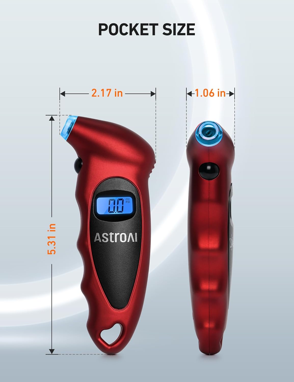 AstroAI Digital Tire Pressure Gauge 0-150PSI, Accurate in 0.1 Increments, Stocking Stuffers with Backlit LCD and Presta Valve Adaptor, 4 Units of Measurement for Car Truck Bicycle, Red