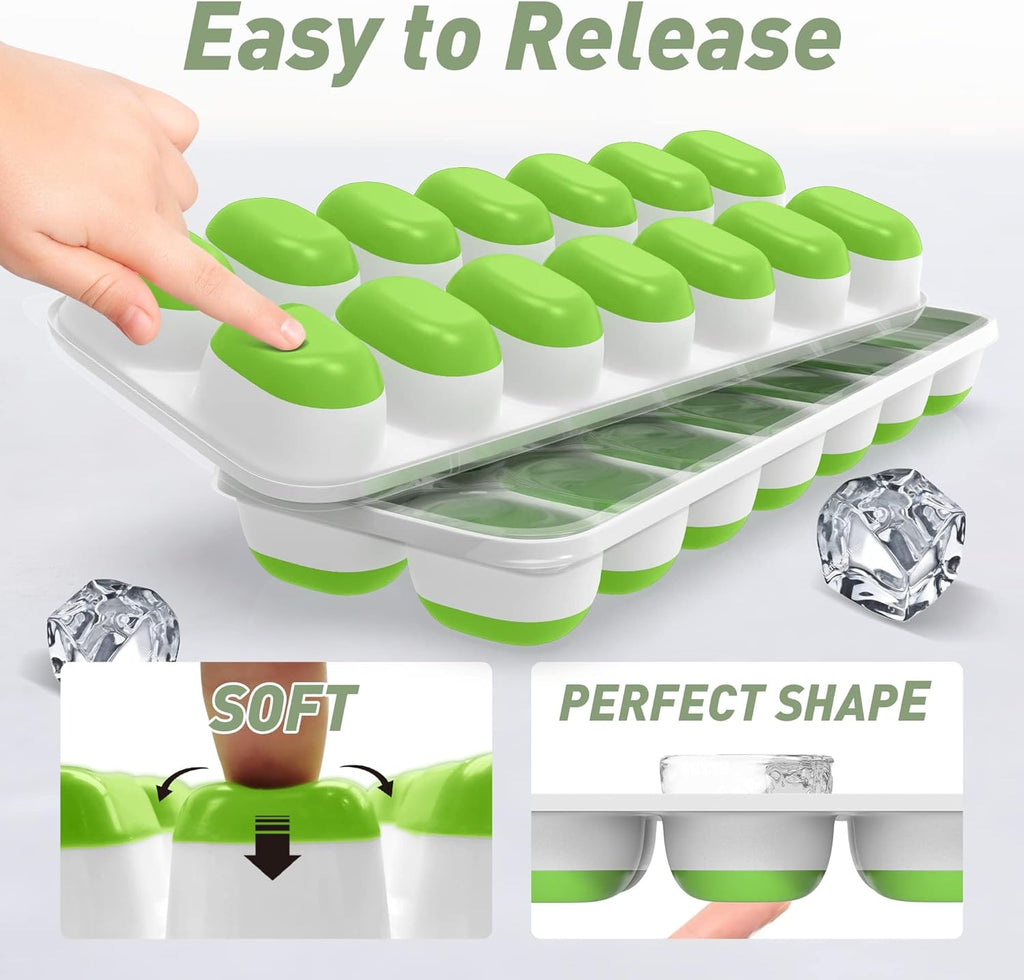 Ice Cube Tray with Lid, 2 Packs 28 Cubes Durable Stackable Ice Cube Trays for Freezer with Removable Lids, Easy-Release Plastic & Silicone Ice Tray for Cocktail, Coffee