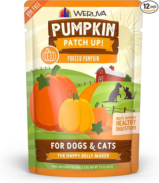 Weruva Pumpkin Patch Up!, Pumpkin Puree Pet Food Supplement for Dogs & Cats, 2.80oz Pouch (Pack of 12)