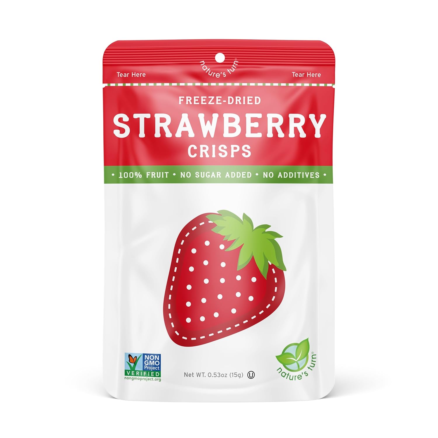 Nature’s Turn Freeze-Dried Strawberry Crisps – Healthy, Gluten-Free, Crispy & Delicious, Plant-Based Snack, Ideal for Cereal, Smoothies, School Lunches, & On-the-Go, Bags of 6 (0.53 oz Each)