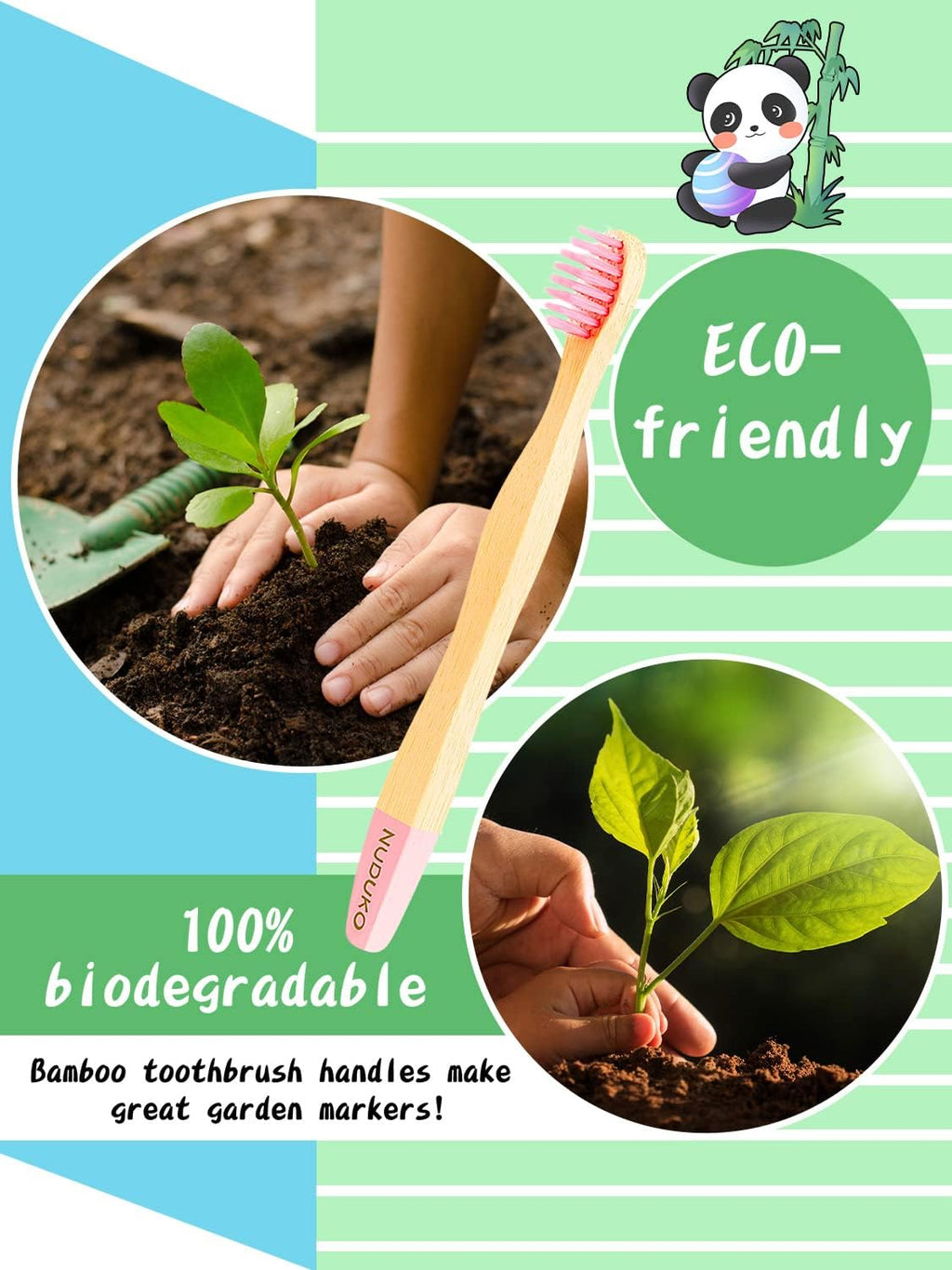 Kids Toothbrush Bamboo Toothbrushes 6 Pack - Organic Compostable Tooth Brush Wooden Baby Toddler Toothbrush, Eco-Friendly Natural Biodegradable Soft Bristle Toothbrush for Children