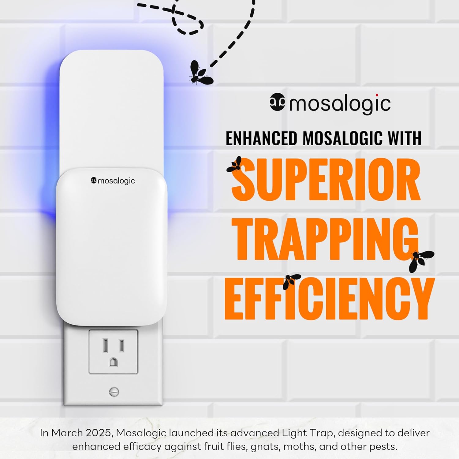 Mosalogic Fruit Fly Traps for Indoors Gnat Trap for House Indoor-600 Sqft Protection Area UV Fly Insect Trapper for Fruit Flies，Gnat，Mosquito，and Other Flying Insect Plug in Bug Killer White