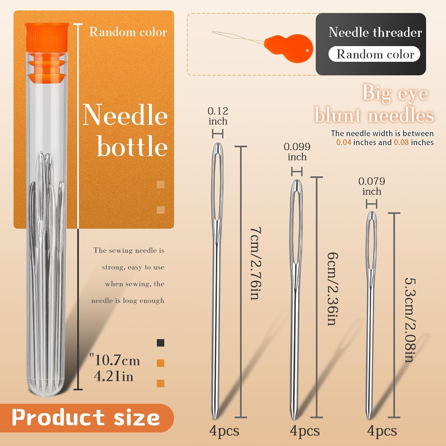 TLKKUE 12 Pcs/3 Sizes Large-Eye Blunt Needles, Steel Yarn Needle with Needle Threader, Tapestry Needle for Sewing Crochet Knitting Embroidery (Silver 2.08in/2.36in/2.76in)