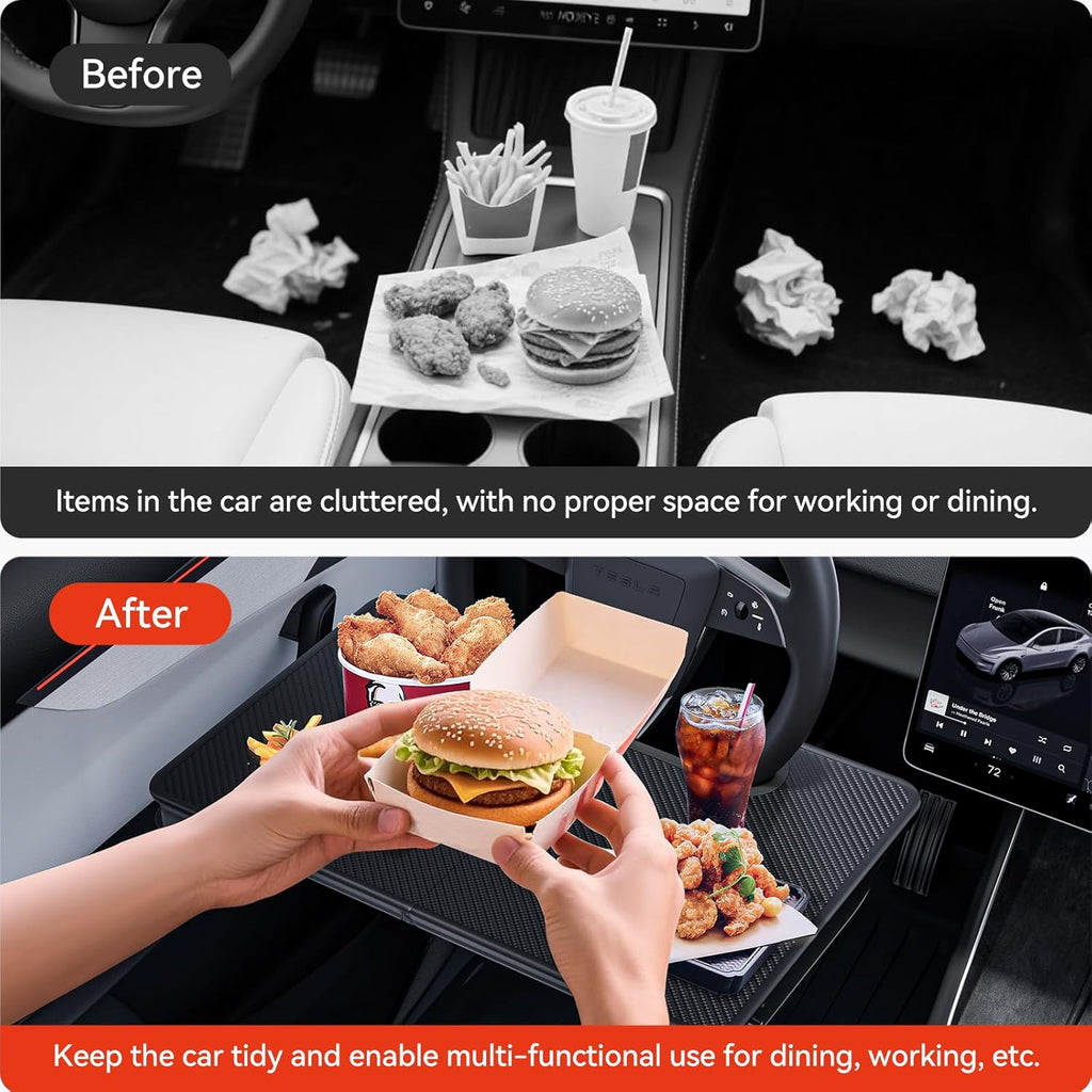 YONZEE 2-in-1 Car Steering Wheel Desk Tray & Car Seat Gap Filler Organizer – Foldable Carbon Fiber Look Table for Laptop, Eating Food, Writing – Multipurpose Travel Car Accessories