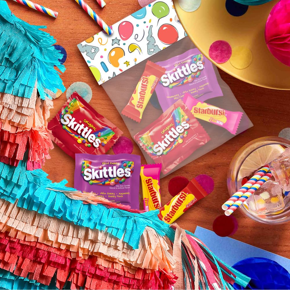 SKITTLES Original, SKITTLES Wild Berry & STARBURST Original and STARBURST FaveReds Fun Size Chewy Candy Variety Bag, Party Size, 20.13 Oz Bulk Bag