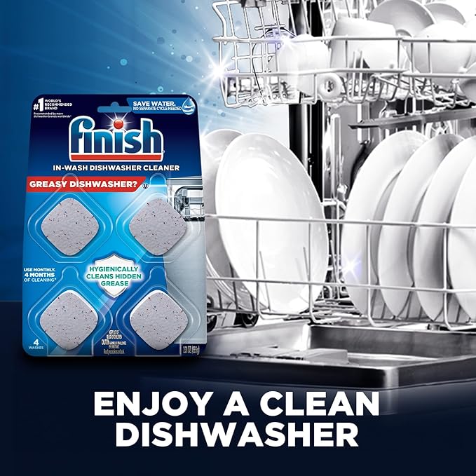 Finish Dishwasher Cleaner Tablets, Deep Cleans Hidden Grease & Grime, Fights Odors, No Extra Wash Cycle, Helps Maintain Dishwasher, 12 Month Supply, 12 Count