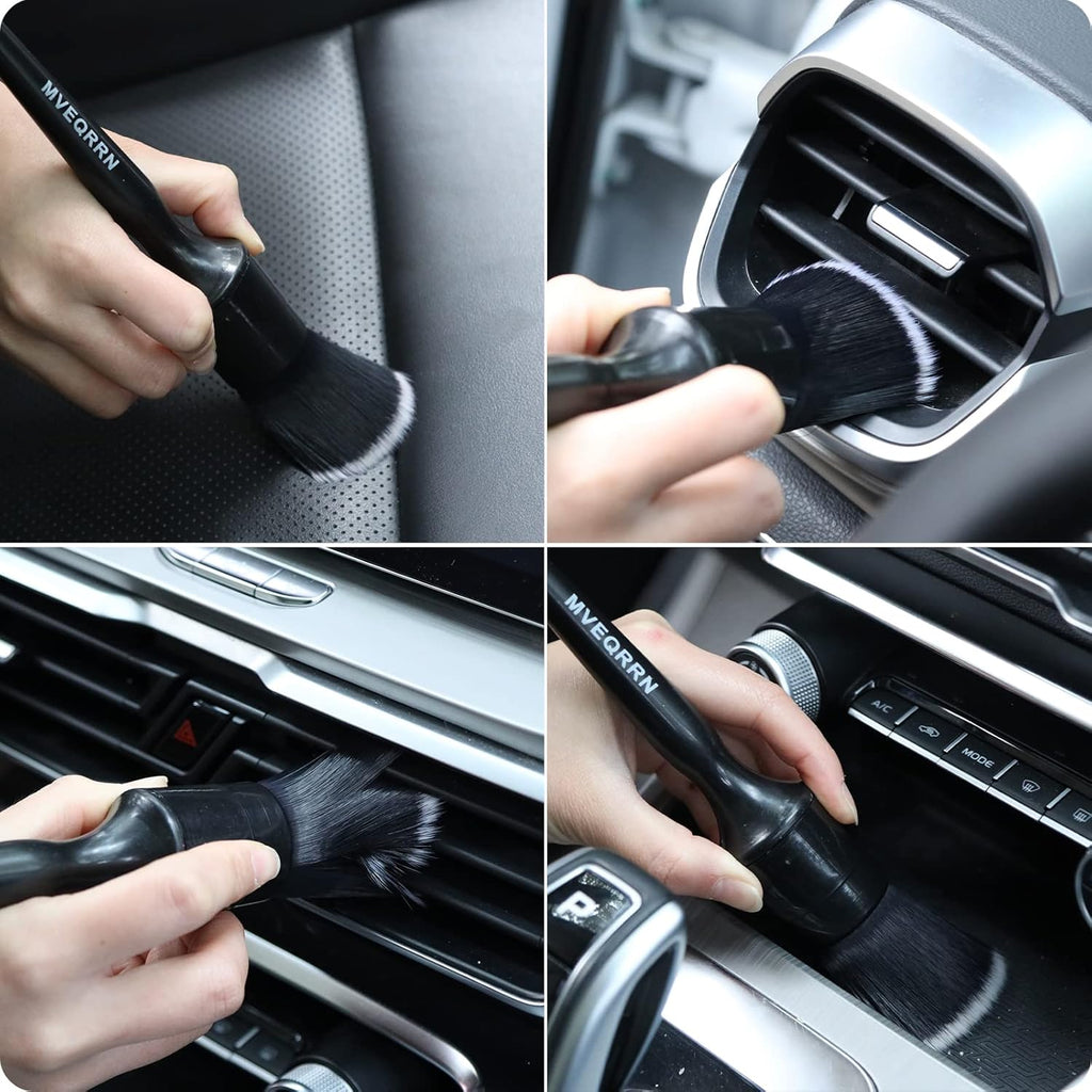 6pcs Car Detailing Brush Set-2pcs Boars Hair Car Detailing Brushes,2pcs Ultra Soft No Scratch Detailing Brush for Air Vent,Leather Seat 2pcs Detail Brushes car Detailing for Interior Exterior