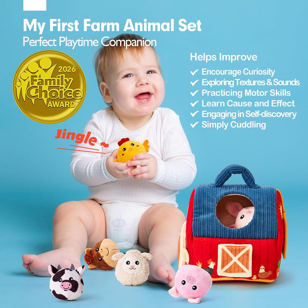 hahaland Baby Toys 6-12 Months - Surprise Barn Stuffed Farm Animals, Rattle, Crinkle, Mirror, Montessori Toys for 6 Month Old Babies Sensory Balls Toddlers 1-3 Gifts Baby Stocking Stuffers