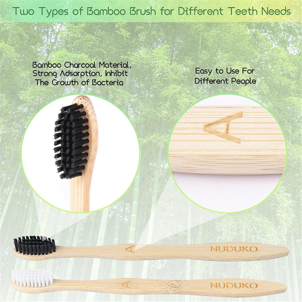 Bamboo Toothbrushes Biodegradable Toothbrush 10 Pack - Eco-Friendly, Natural Wooden Tooth Brush, BPA Free Travel Size Organic Soft Bristle Toothbrush, Soft Toothbrushes for Adults