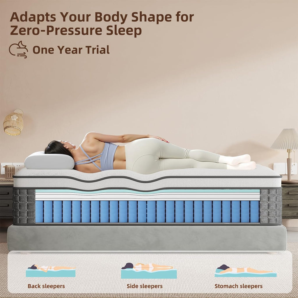 Mattress King Size, Medium Firm 14 Inch Mattresses with Extra Lumbar & Shoulder Support, Hybrid Mattress King with Gel Memory Foam Pain Relief - Fiberglass Free - No Odor - 365 Night Trial