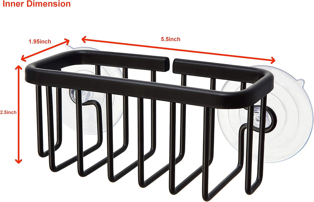 SunnyPoint NeverRust Kitchen & Bathroom Sink Caddy for Sponges, Scrubbers, Soap, 6" x 2.5" x 2.65", with Adhesive Mount - Additional Suction Cup Included –Aluminum (Black)