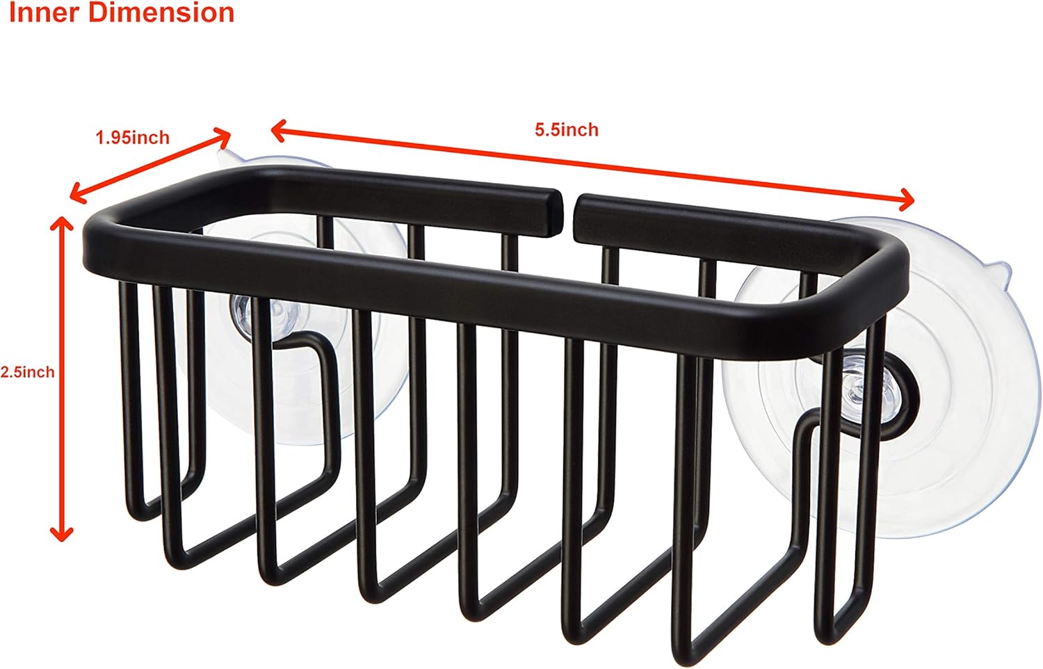 SunnyPoint NeverRust Kitchen & Bathroom Sink Caddy for Sponges, Scrubbers, Soap, 6" x 2.5" x 2.65", with Adhesive Mount - Additional Suction Cup Included –Aluminum (Black)