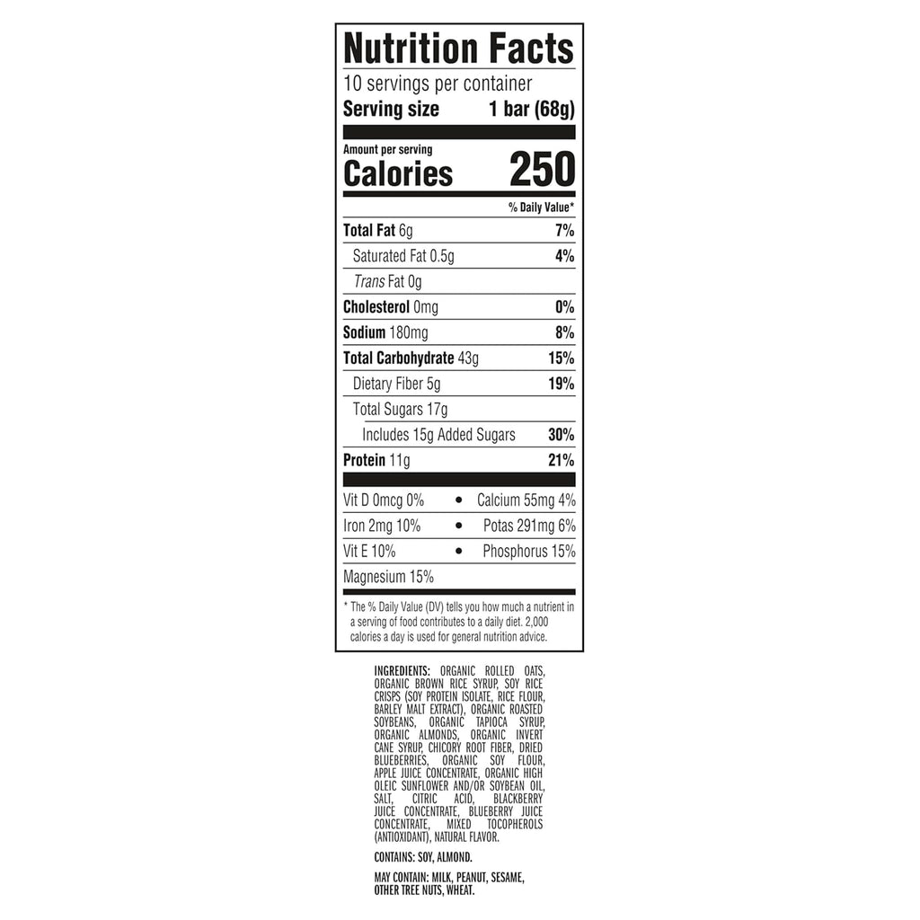 CLIF BAR - Energy Protein Bars - Blueberry Almond Crisp - Made with Organic Oats - Energy Bars - Non-GMO - (10 Pack)