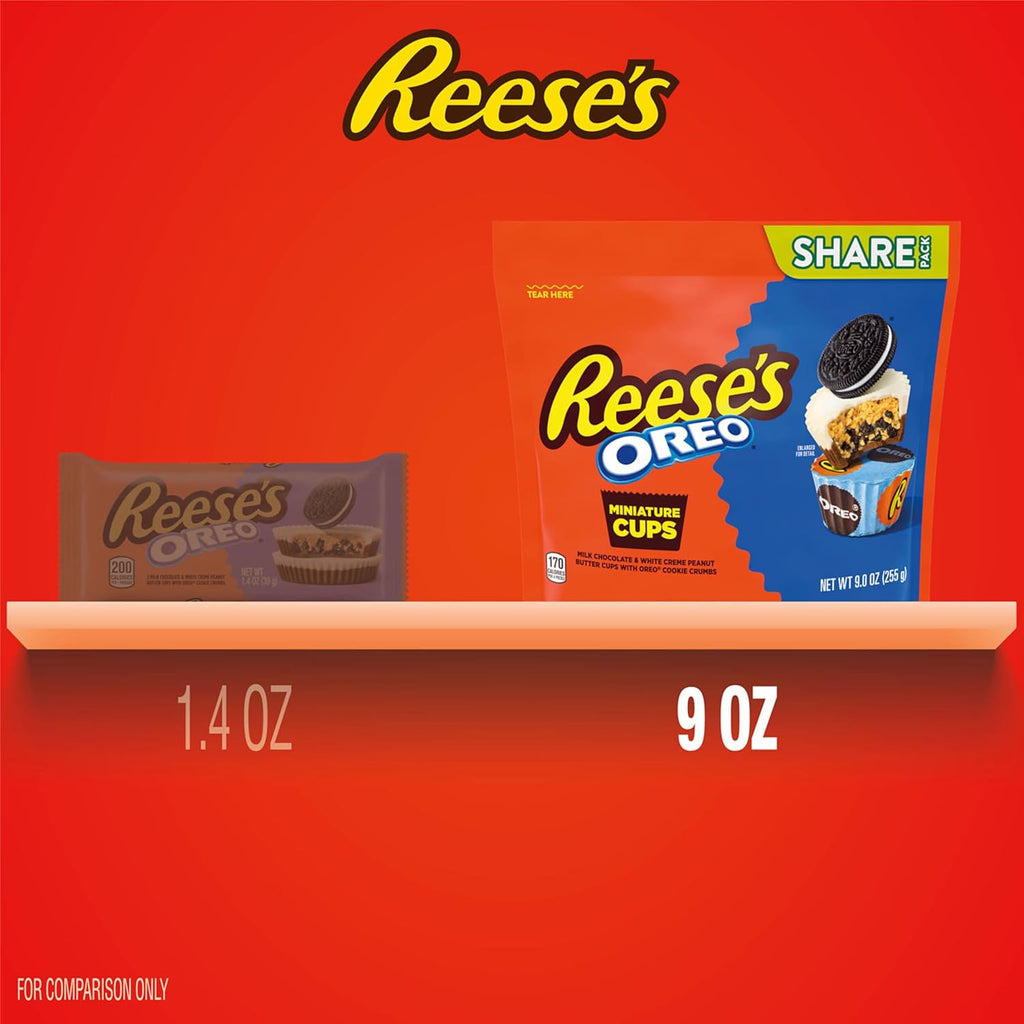 REESE'S OREO Miniatures Milk Chocolate and White Creme Peanut Butter Cups, Candy Share Pack, 9 oz