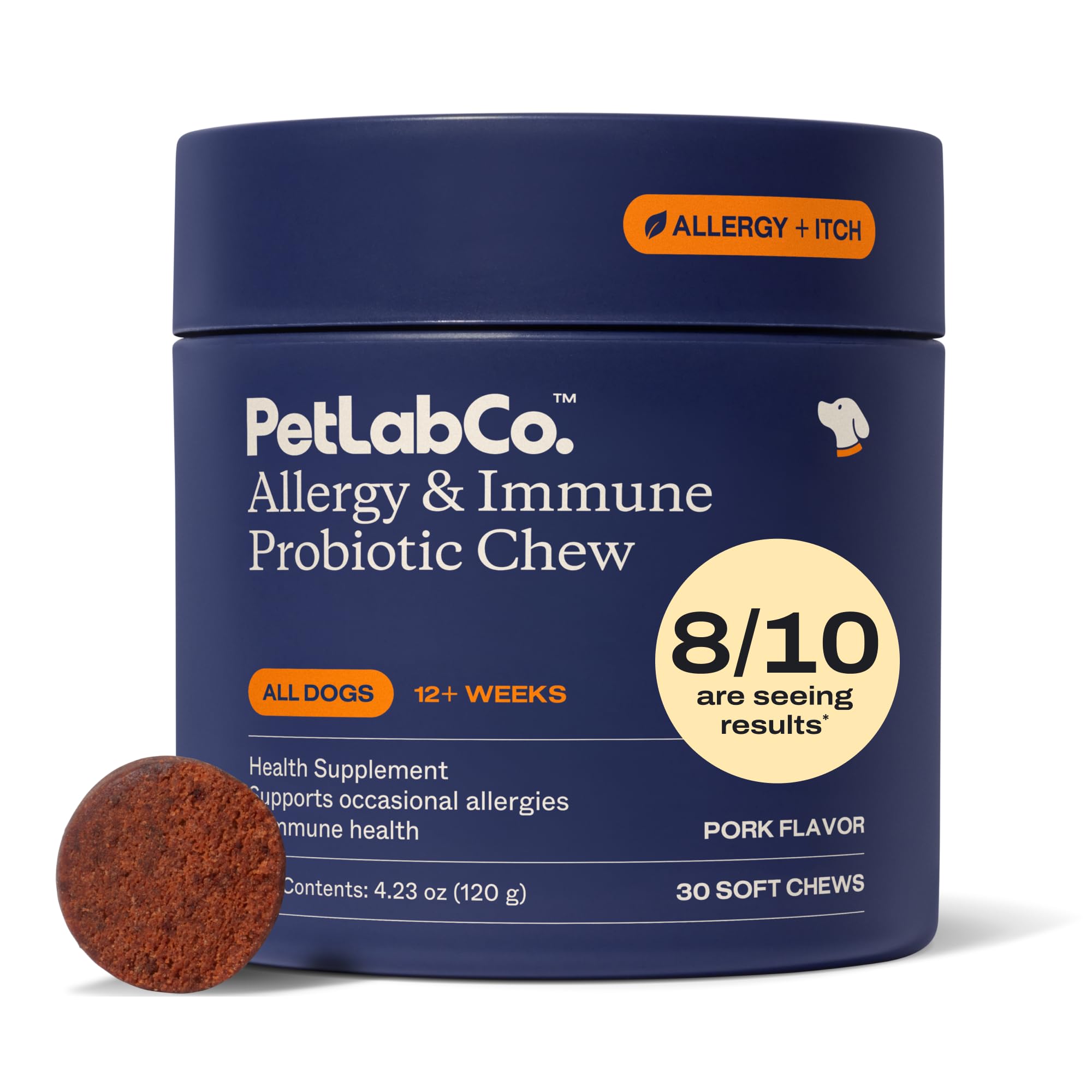 PetLab Co. Allergy & Immune Probiotic Chews, 30 Soft Chews, Pork | Omega-3s, colostrum and prebiotics to support yeast balance, skin health and immune function