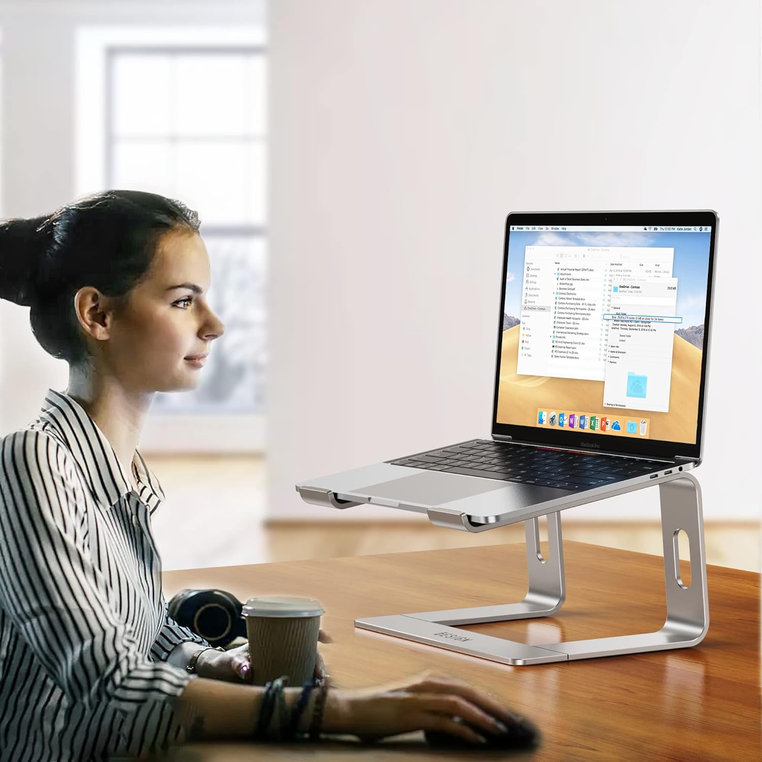 BESIGN LS03 Aluminum Laptop Stand, Ergonomic Detachable Computer Stand, Notebook Riser Compatible with Air, Pro, Dell, HP, Lenovo More 10-15.6" Laptops, Silver