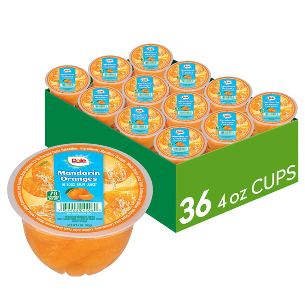 Dole Fruit Bowls Mandarin Oranges in 100% Juice Snacks, 4oz 36 Total Cups, Gluten & Dairy Free, Bulk Lunch Snacks for Kids & Adults
